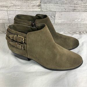 Sam Edelman Olive Green Suede Strappy Buckle Zip Ankle Boots Size 8